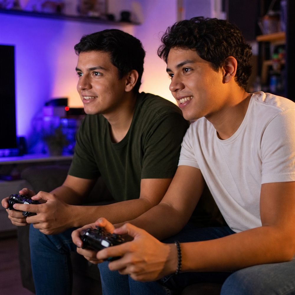 Chicos jugando con control